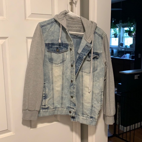 half denim half hoodie jacket